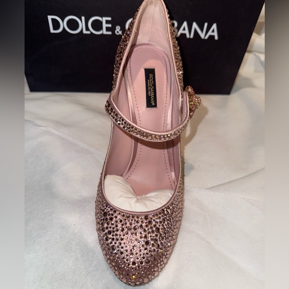 NIB Dolce Gabbana Mary Jane Rose Gold Pink Embellished Rhinestone In Box 9 39 - Picture 7 of 7